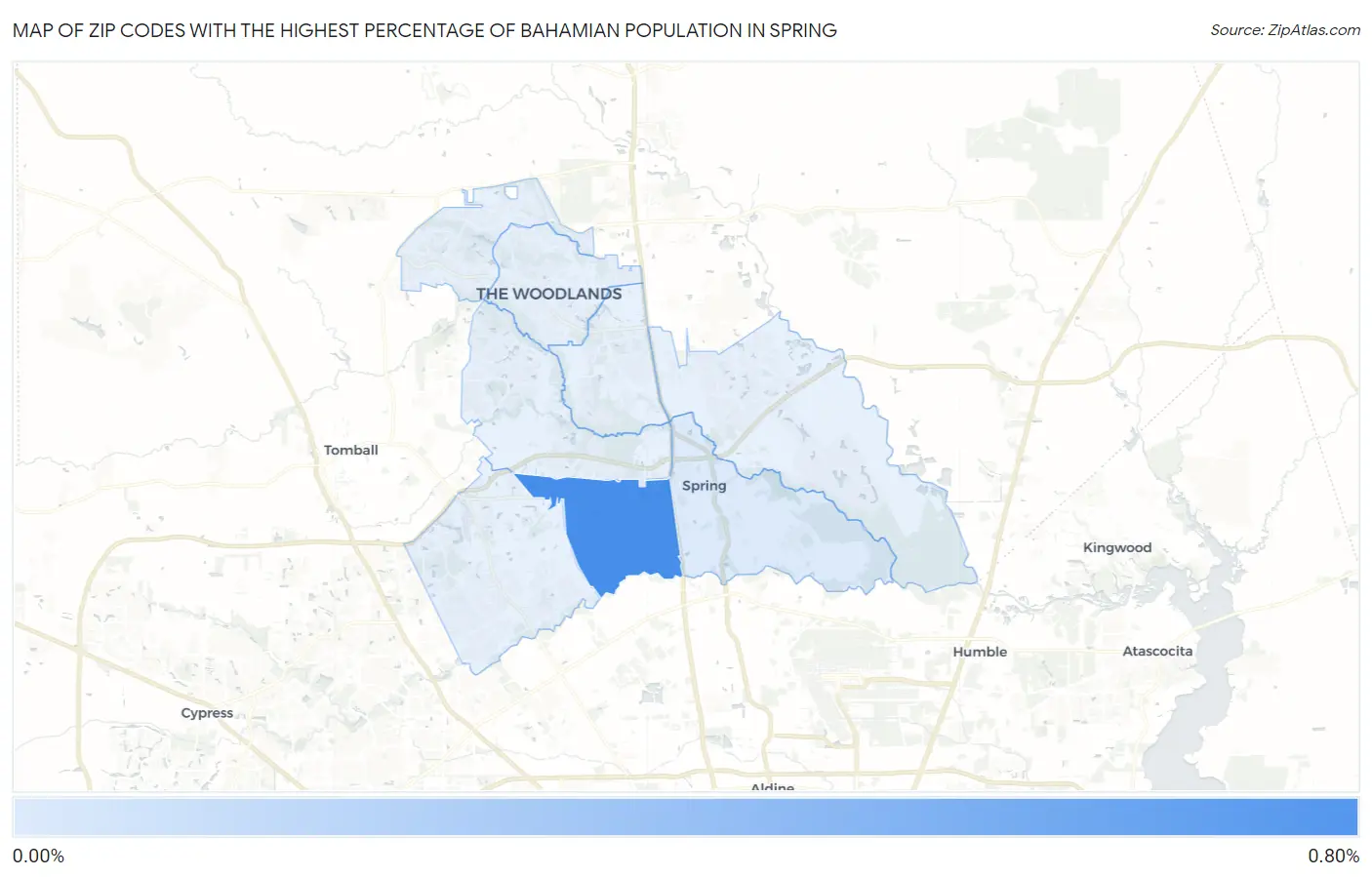 Zip Codes with the Highest Percentage of Bahamian Population in Spring Map
