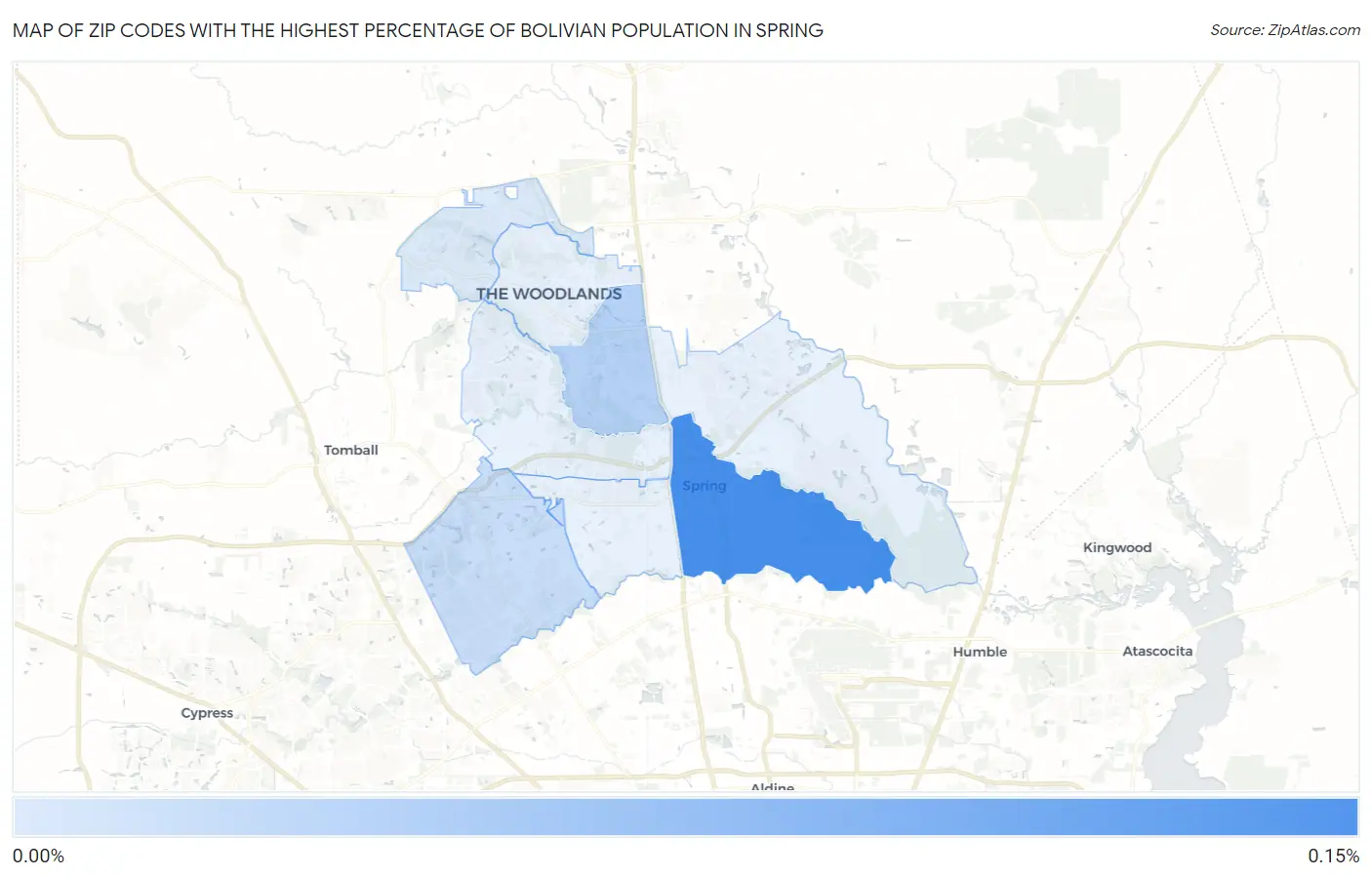 Zip Codes with the Highest Percentage of Bolivian Population in Spring Map