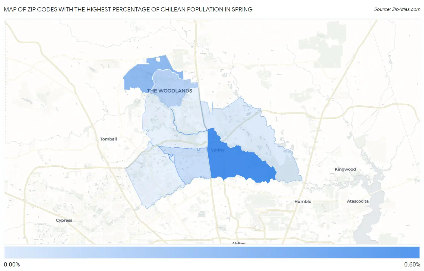 Zip Codes with the Highest Percentage of Chilean Population in Spring Map