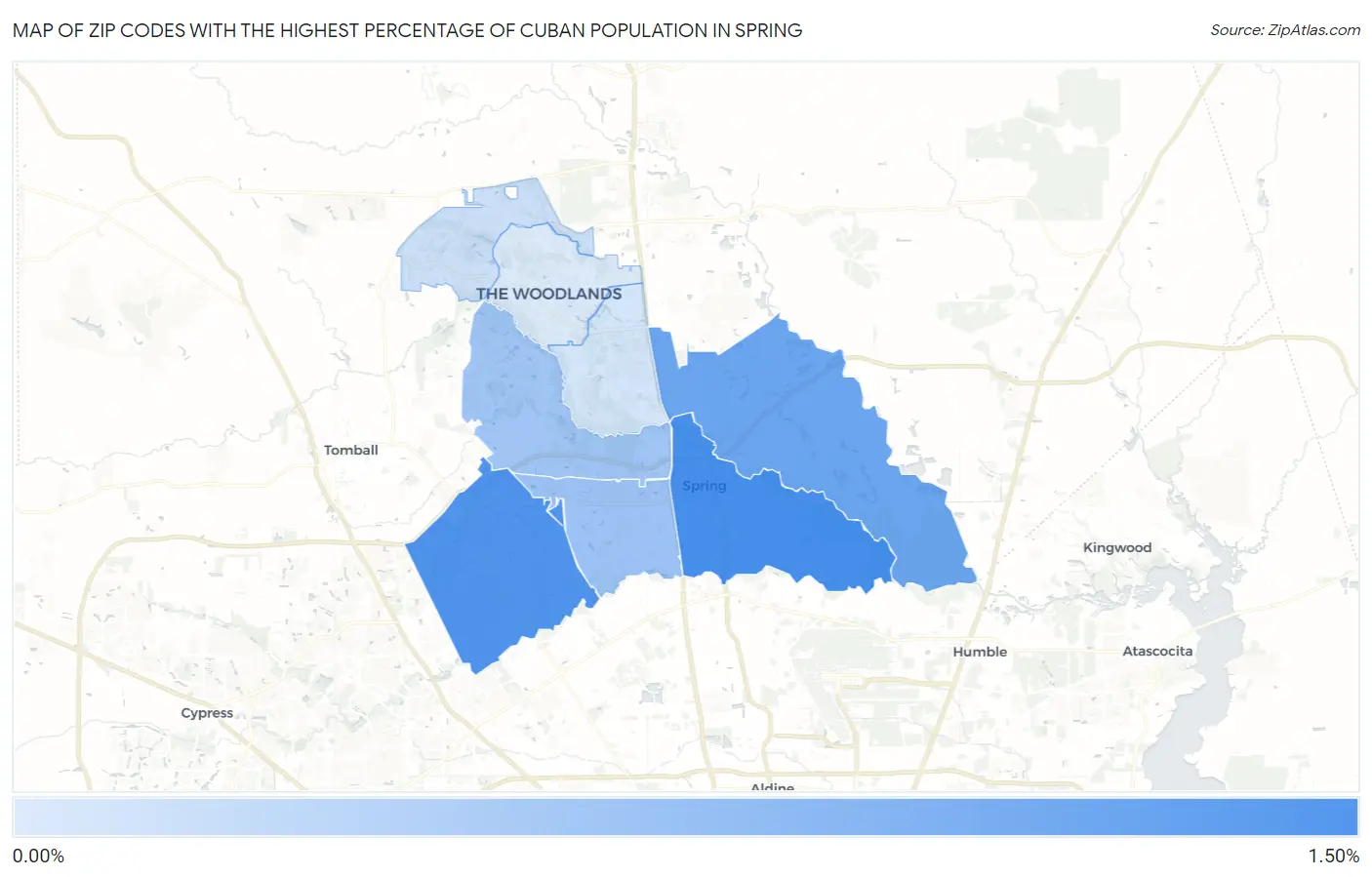 Zip Codes with the Highest Percentage of Cuban Population in Spring Map
