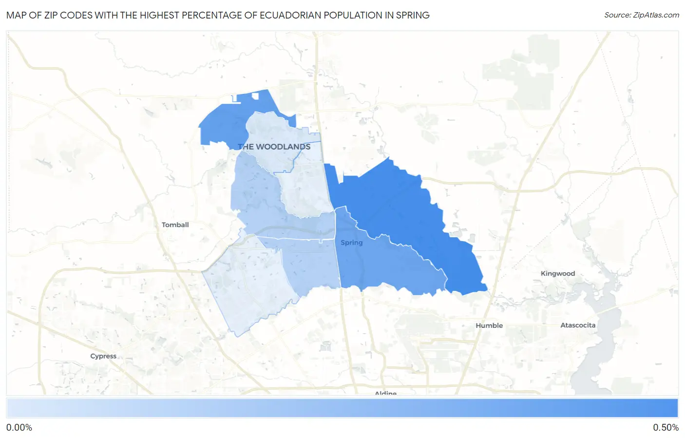 Zip Codes with the Highest Percentage of Ecuadorian Population in Spring Map