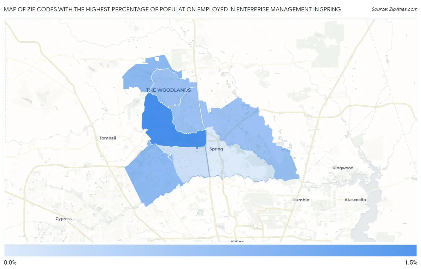 Zip Codes with the Highest Percentage of Population Employed in Enterprise Management in Spring Map