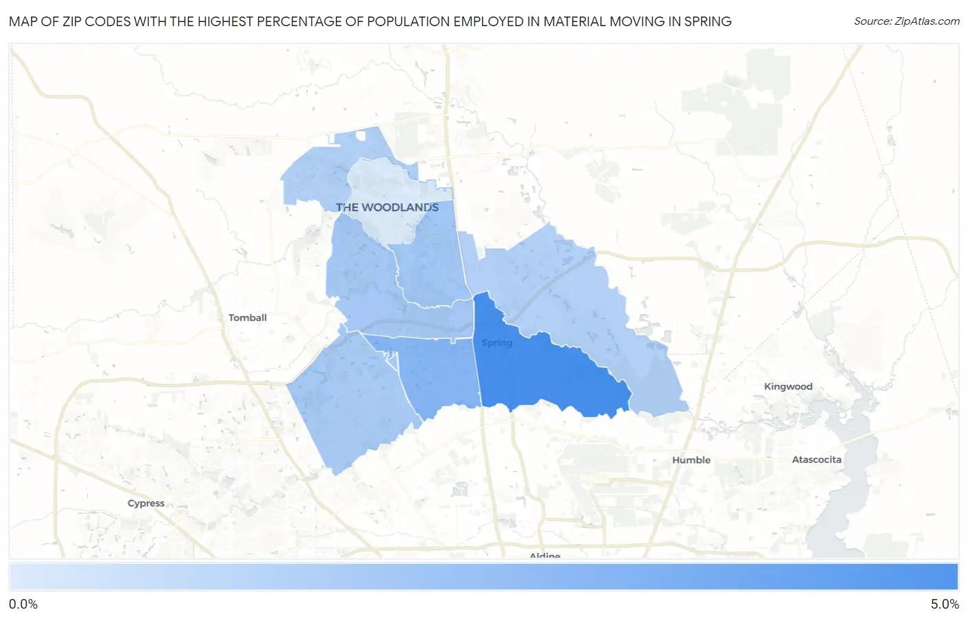 Zip Codes with the Highest Percentage of Population Employed in Material Moving in Spring Map