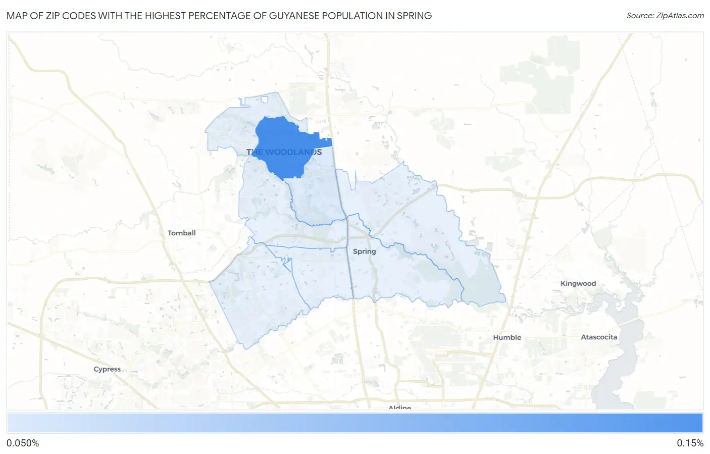 Zip Codes with the Highest Percentage of Guyanese Population in Spring Map