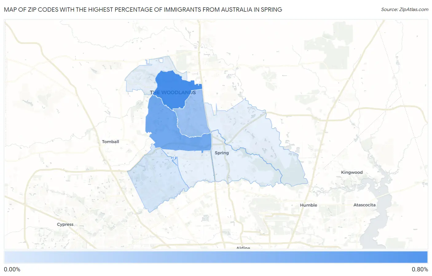 Zip Codes with the Highest Percentage of Immigrants from Australia in Spring Map