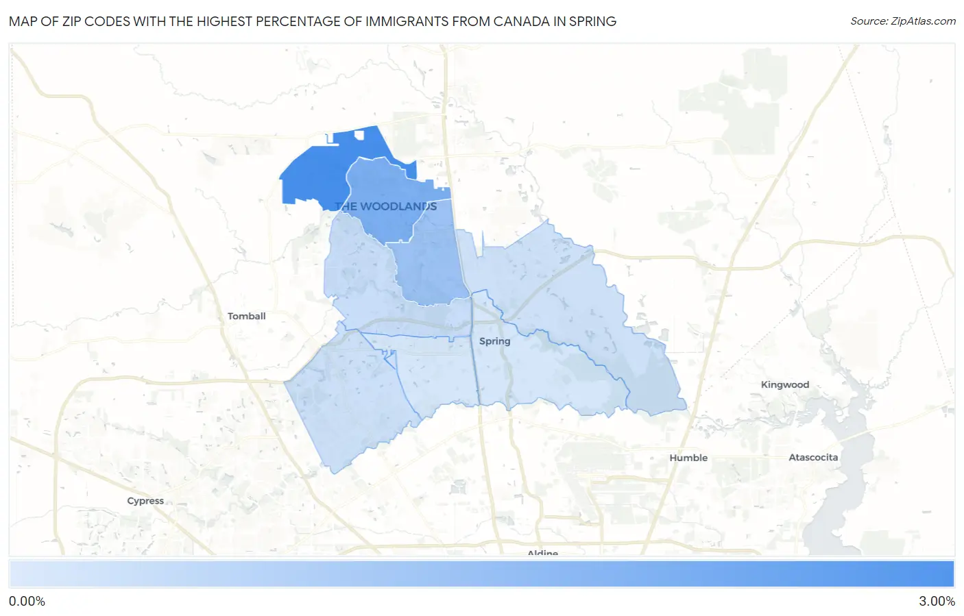 Zip Codes with the Highest Percentage of Immigrants from Canada in Spring Map