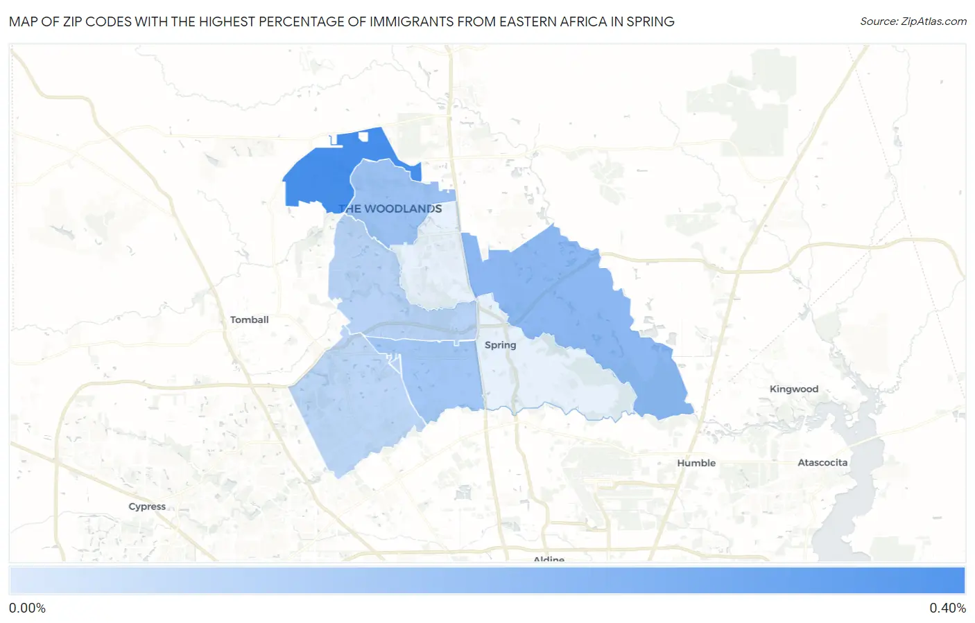 Zip Codes with the Highest Percentage of Immigrants from Eastern Africa in Spring Map