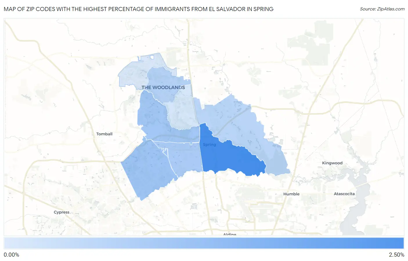 Zip Codes with the Highest Percentage of Immigrants from El Salvador in Spring Map
