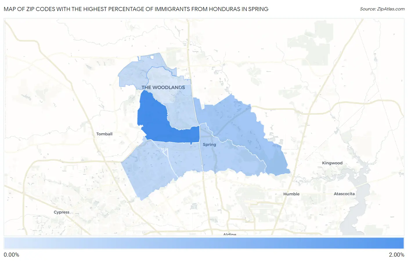 Zip Codes with the Highest Percentage of Immigrants from Honduras in Spring Map
