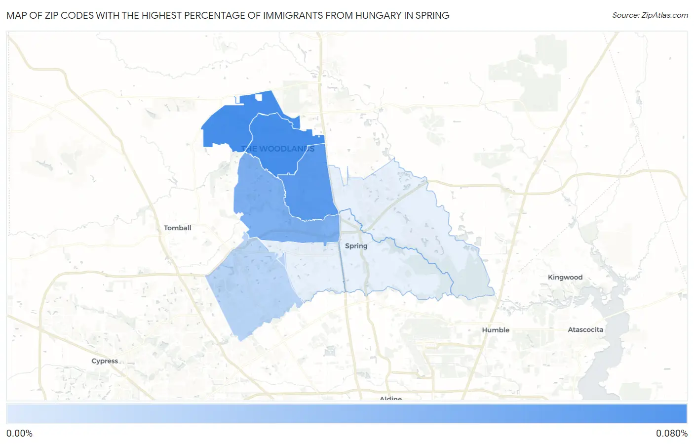 Zip Codes with the Highest Percentage of Immigrants from Hungary in Spring Map