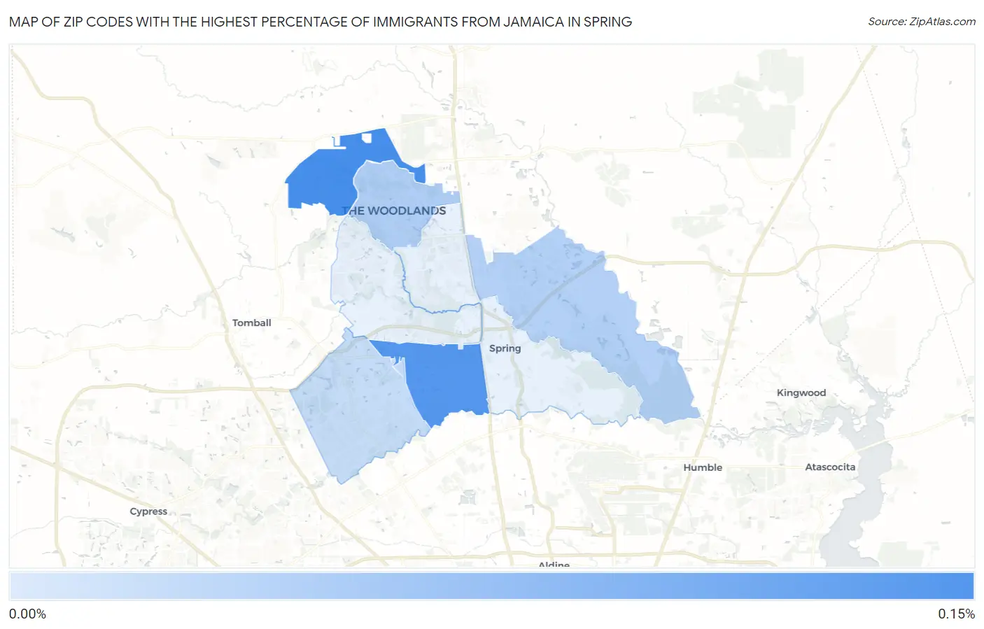Zip Codes with the Highest Percentage of Immigrants from Jamaica in Spring Map