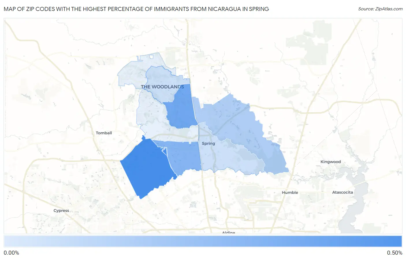 Zip Codes with the Highest Percentage of Immigrants from Nicaragua in Spring Map