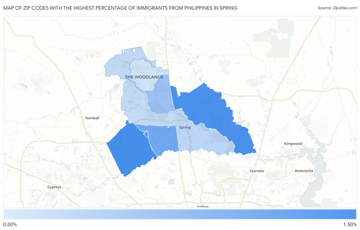 Zip Codes with the Highest Percentage of Immigrants from Philippines in Spring Map