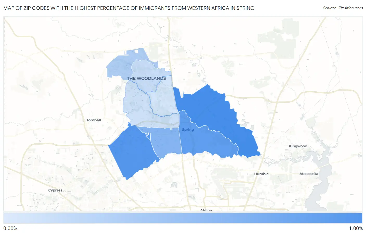 Zip Codes with the Highest Percentage of Immigrants from Western Africa in Spring Map