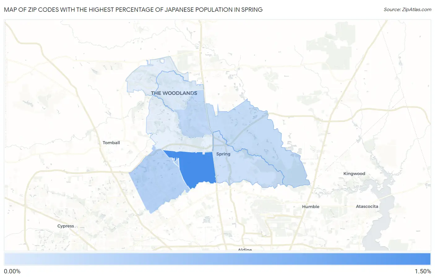 Zip Codes with the Highest Percentage of Japanese Population in Spring Map