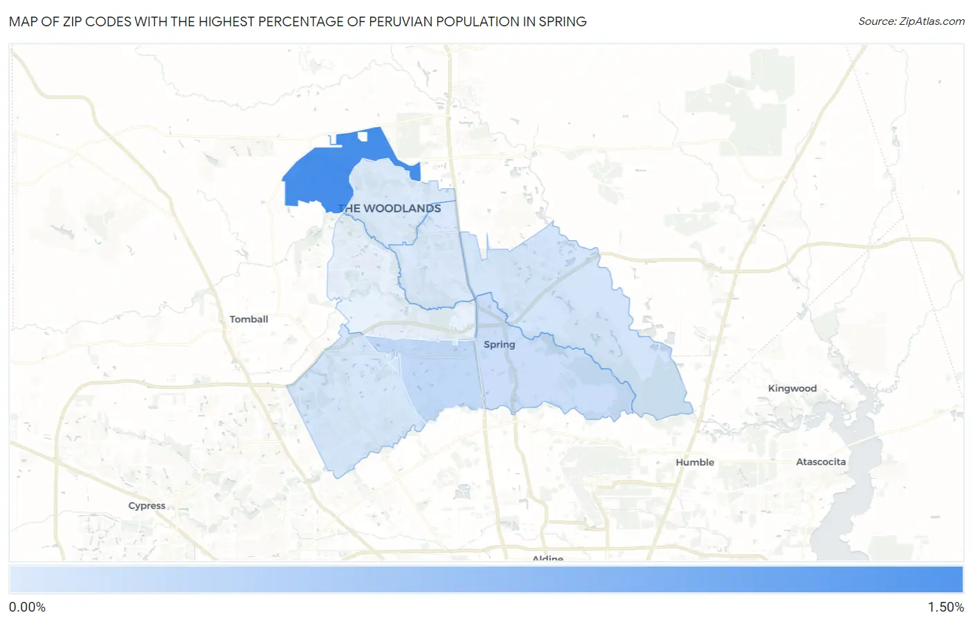 Zip Codes with the Highest Percentage of Peruvian Population in Spring Map