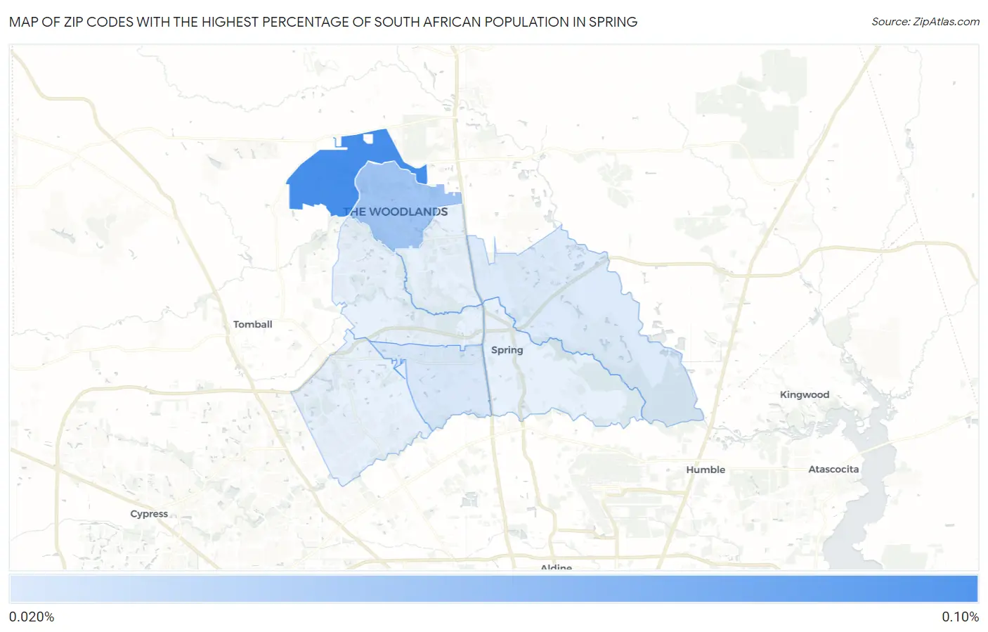 Zip Codes with the Highest Percentage of South African Population in Spring Map