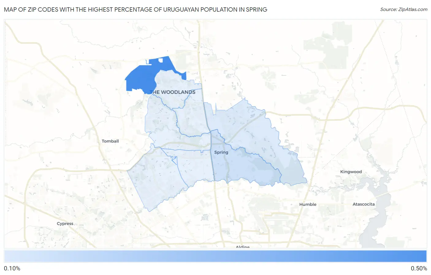Zip Codes with the Highest Percentage of Uruguayan Population in Spring Map