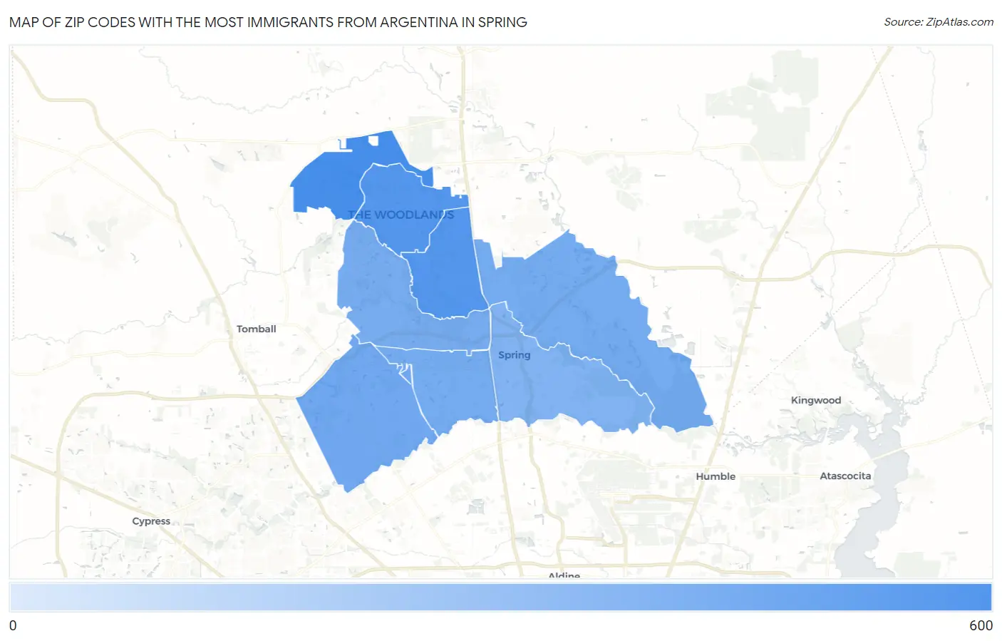 Zip Codes with the Most Immigrants from Argentina in Spring Map