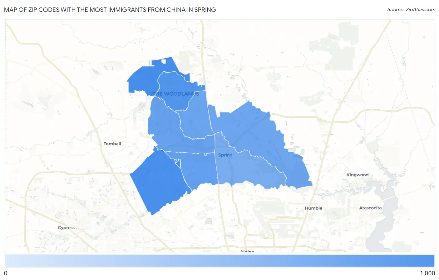Zip Codes with the Most Immigrants from China in Spring Map