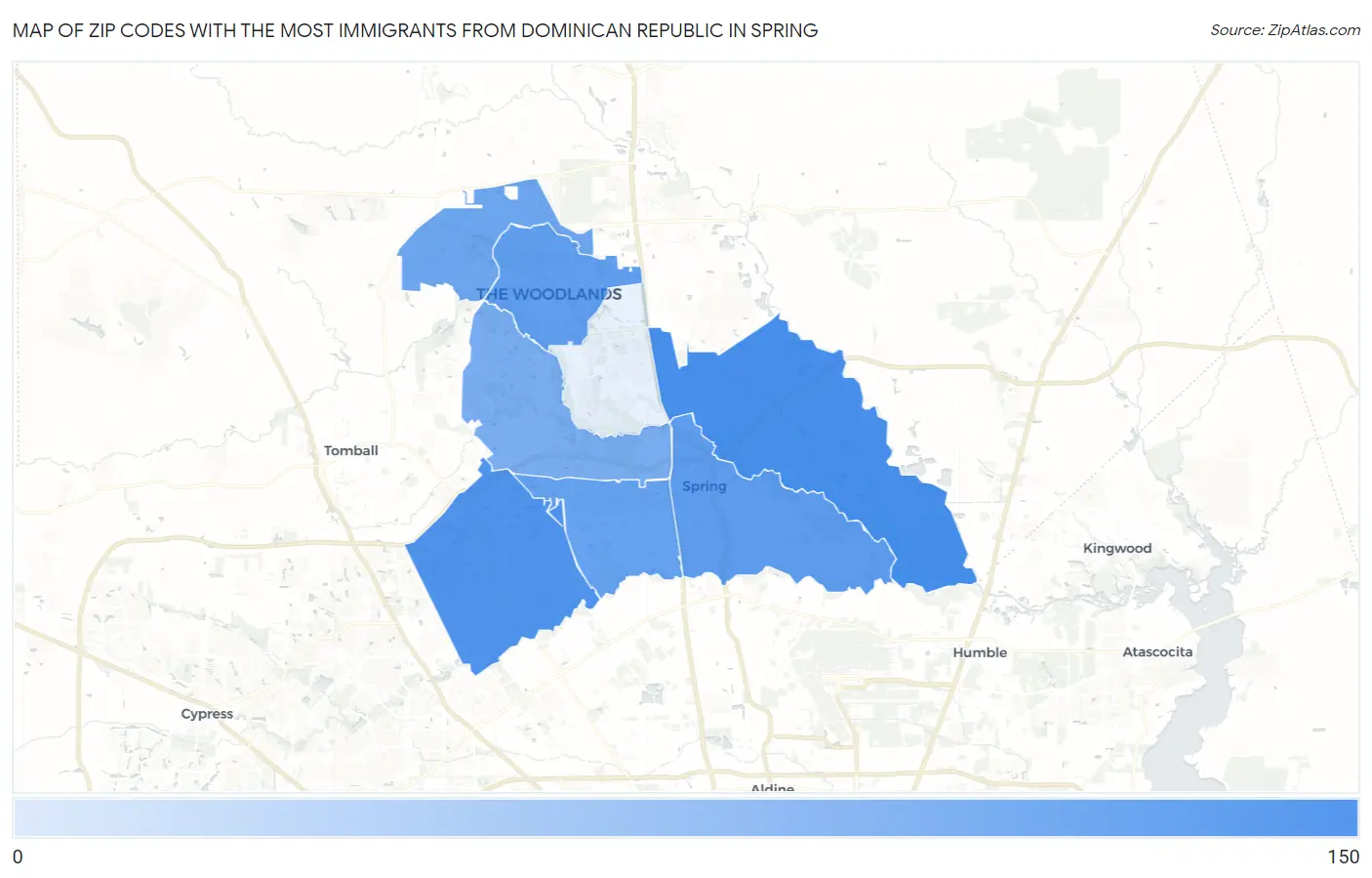 Zip Codes with the Most Immigrants from Dominican Republic in Spring Map