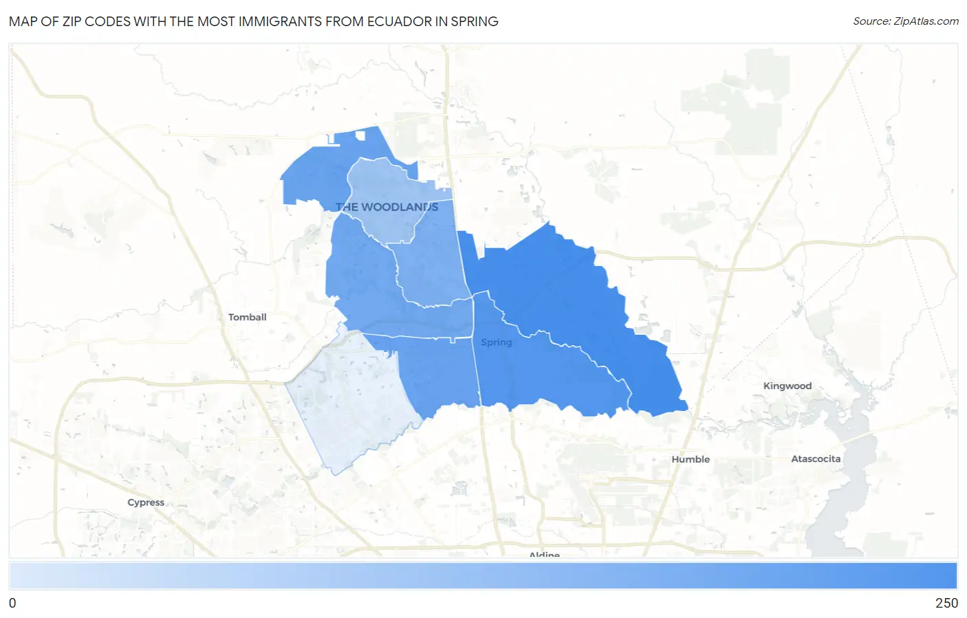 Zip Codes with the Most Immigrants from Ecuador in Spring Map