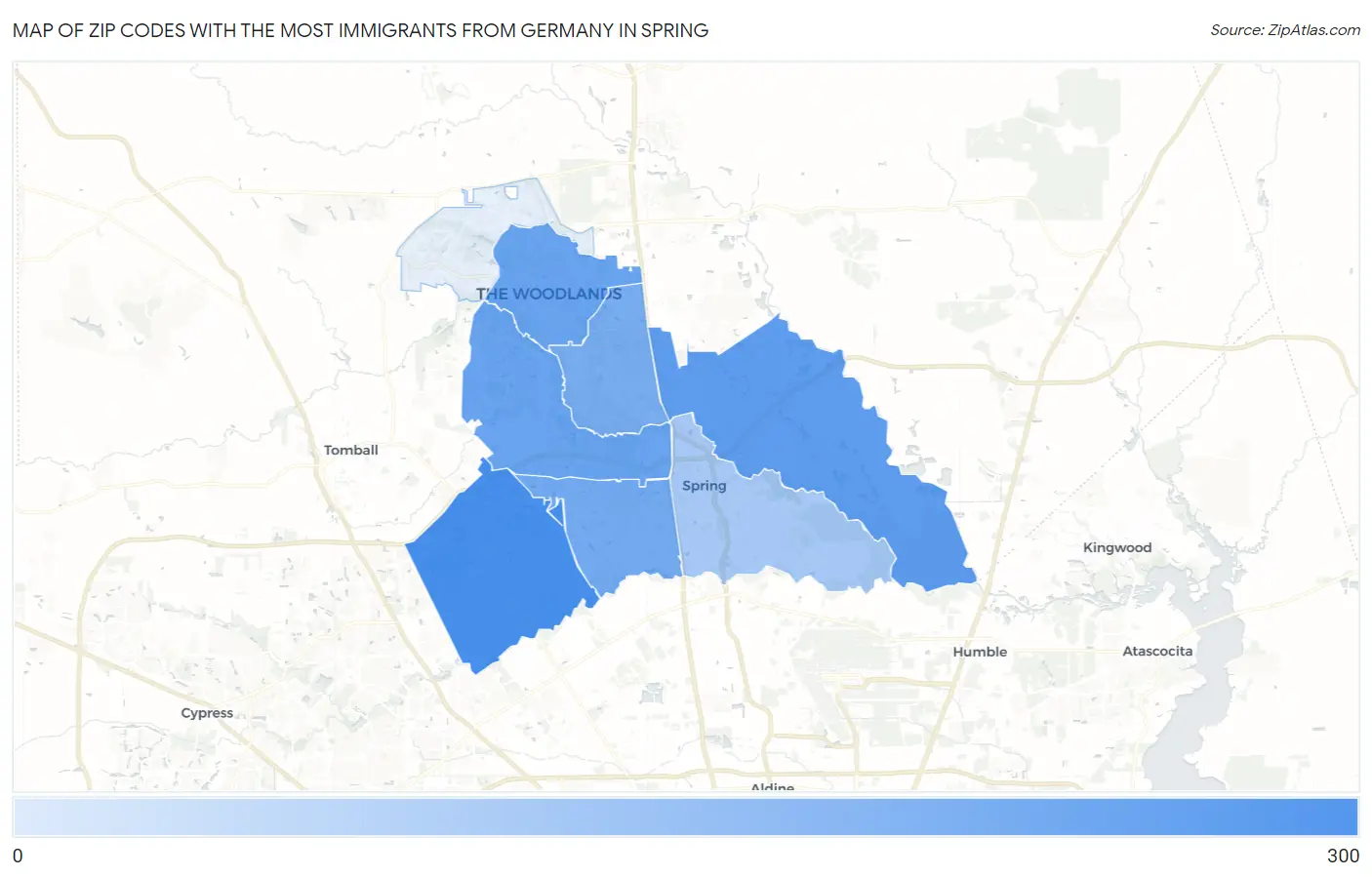 Zip Codes with the Most Immigrants from Germany in Spring Map