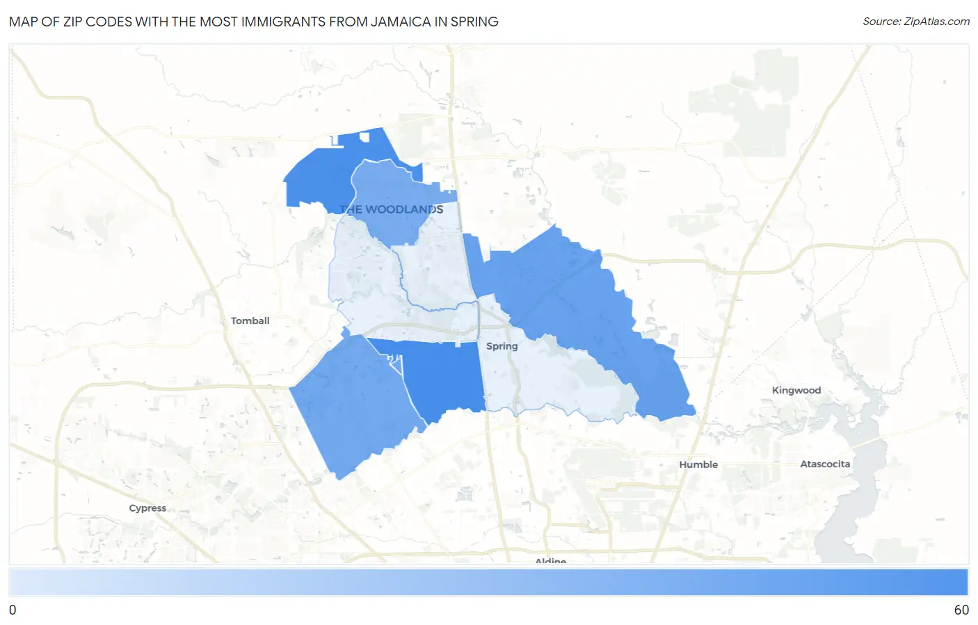 Zip Codes with the Most Immigrants from Jamaica in Spring Map