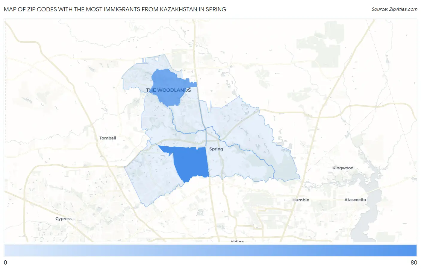 Zip Codes with the Most Immigrants from Kazakhstan in Spring Map