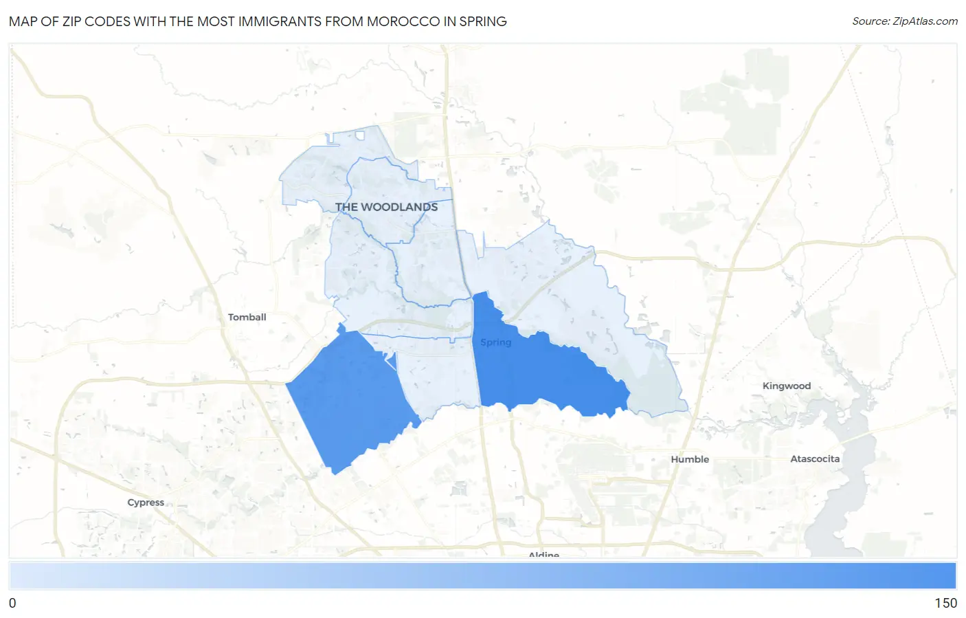 Zip Codes with the Most Immigrants from Morocco in Spring Map