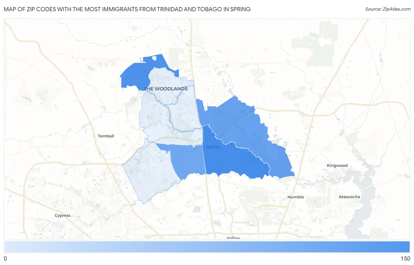 Zip Codes with the Most Immigrants from Trinidad and Tobago in Spring Map