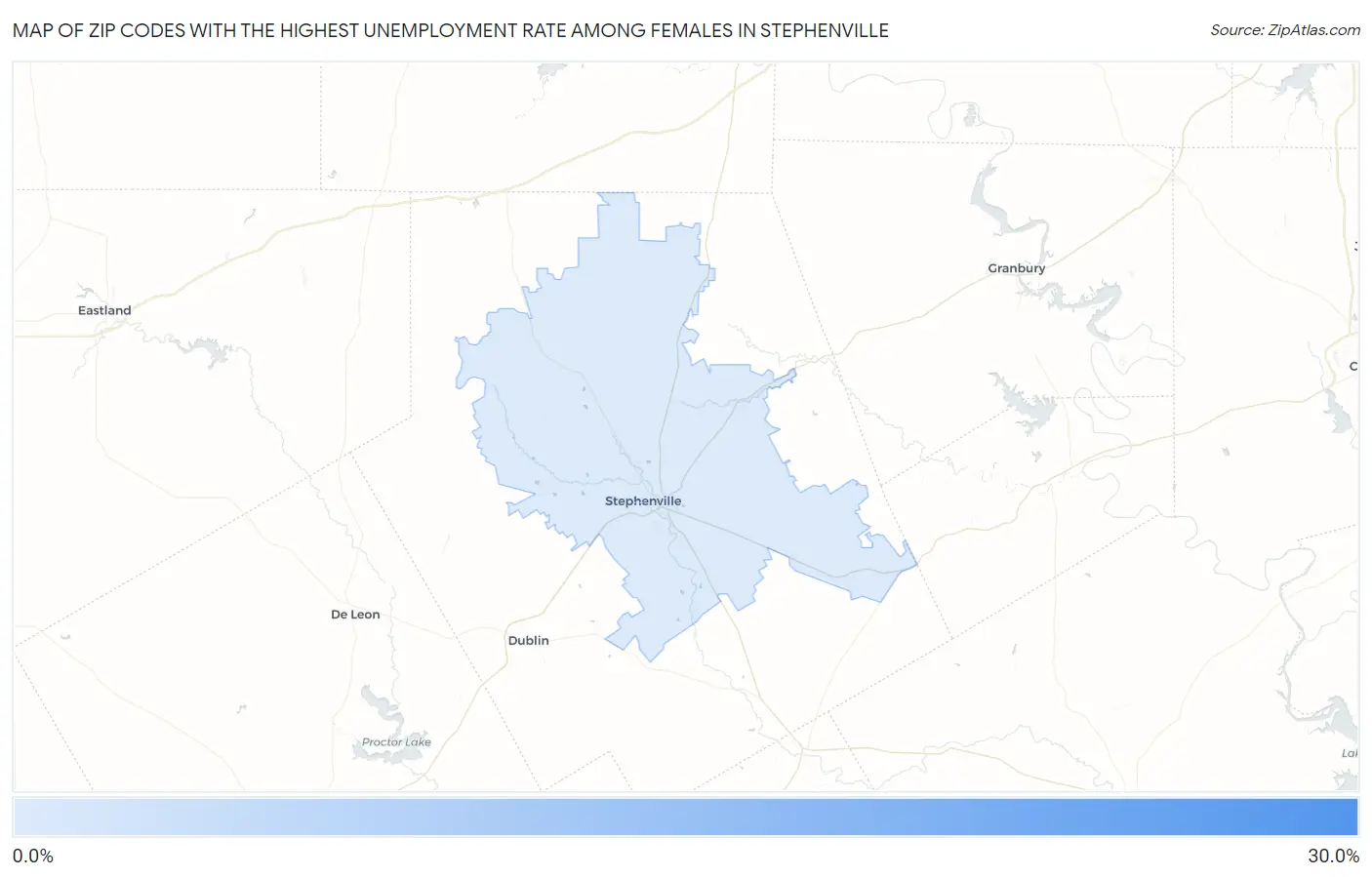 Zip Codes with the Highest Unemployment Rate Among Females in Stephenville Map