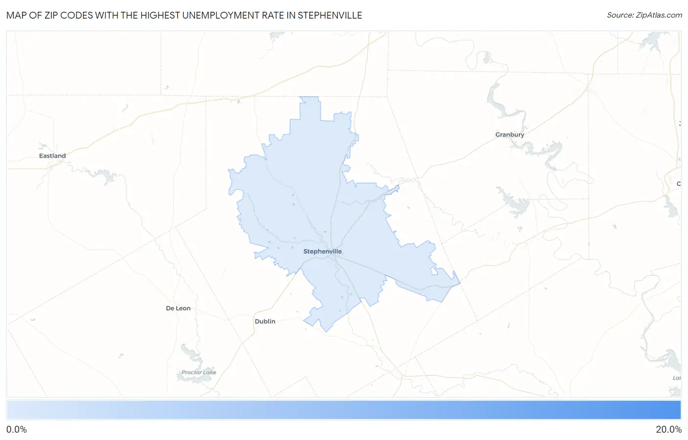 Zip Codes with the Highest Unemployment Rate in Stephenville Map