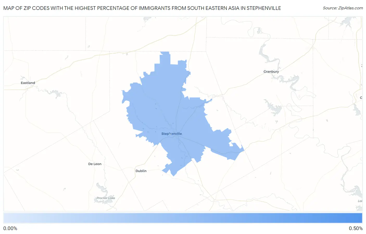 Zip Codes with the Highest Percentage of Immigrants from South Eastern Asia in Stephenville Map