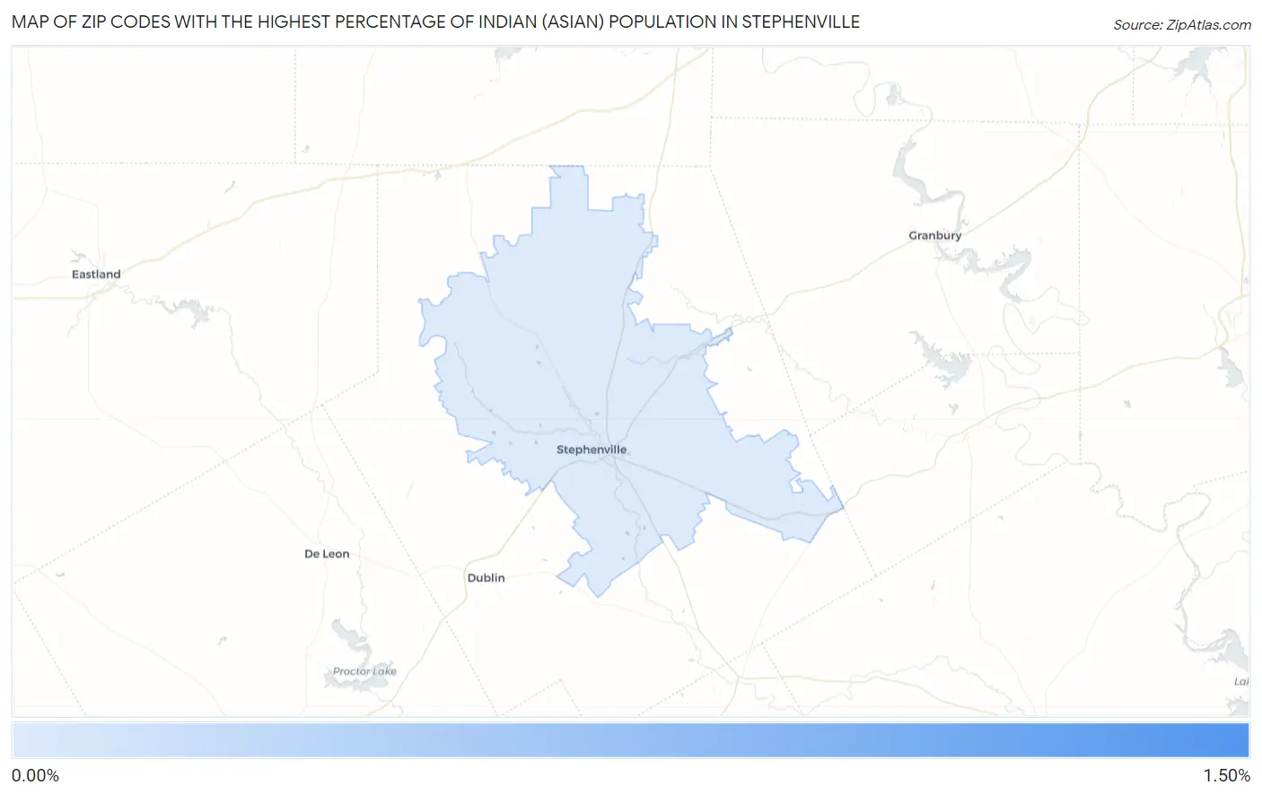 Zip Codes with the Highest Percentage of Indian (Asian) Population in Stephenville Map