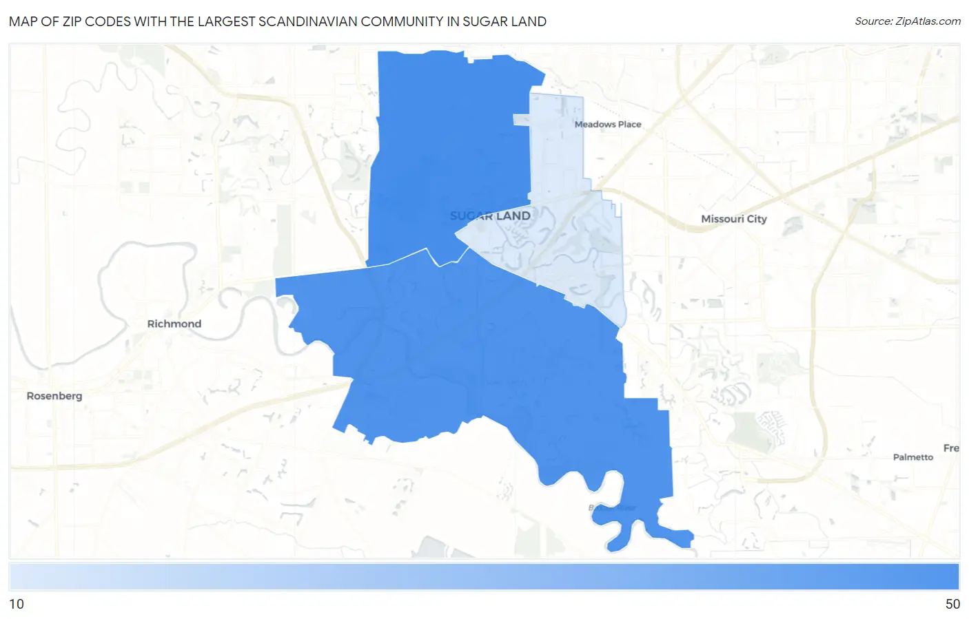 Zip Codes with the Largest Scandinavian Community in Sugar Land Map