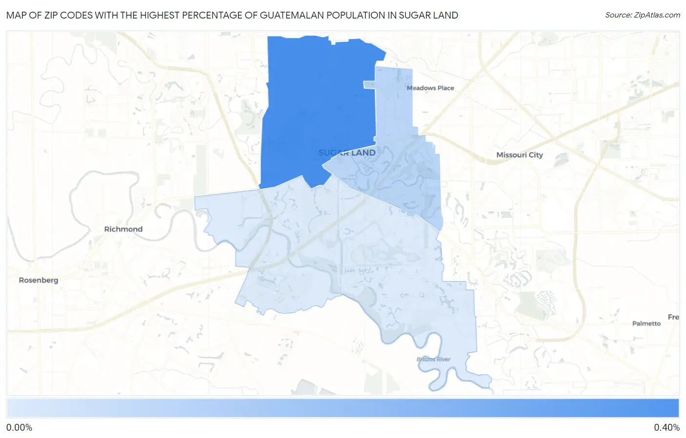 Zip Codes with the Highest Percentage of Guatemalan Population in Sugar Land Map
