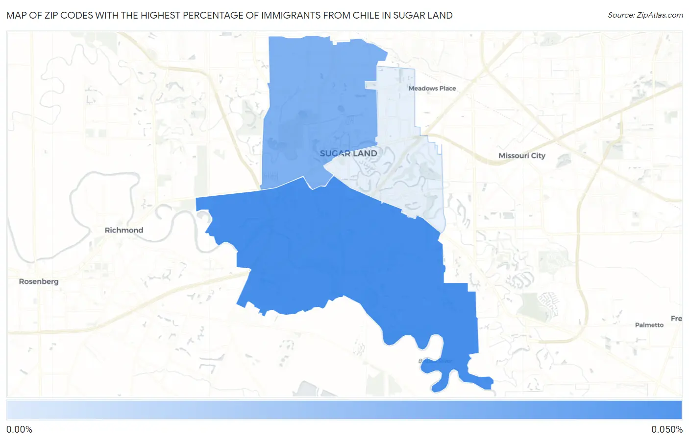 Zip Codes with the Highest Percentage of Immigrants from Chile in Sugar Land Map