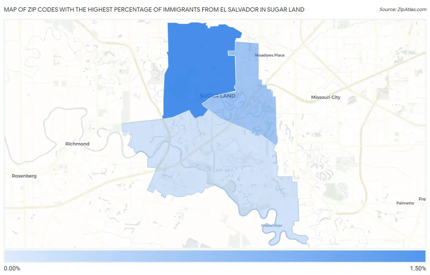Zip Codes with the Highest Percentage of Immigrants from El Salvador in Sugar Land Map