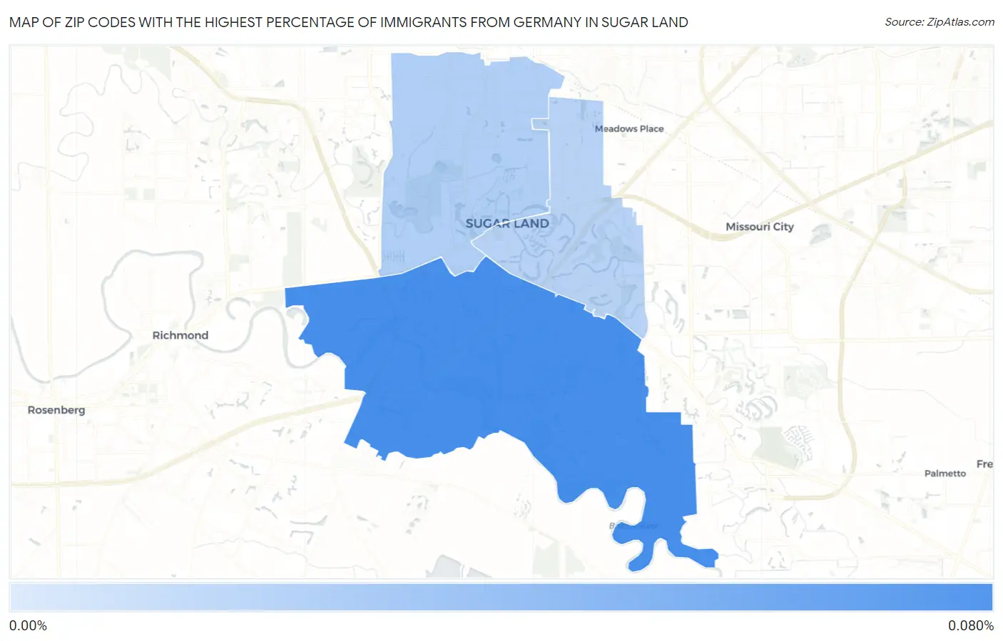 Zip Codes with the Highest Percentage of Immigrants from Germany in Sugar Land Map
