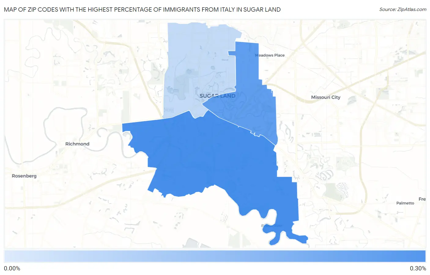 Zip Codes with the Highest Percentage of Immigrants from Italy in Sugar Land Map