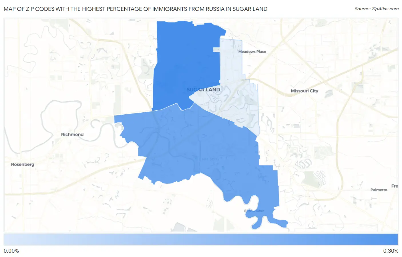 Zip Codes with the Highest Percentage of Immigrants from Russia in Sugar Land Map