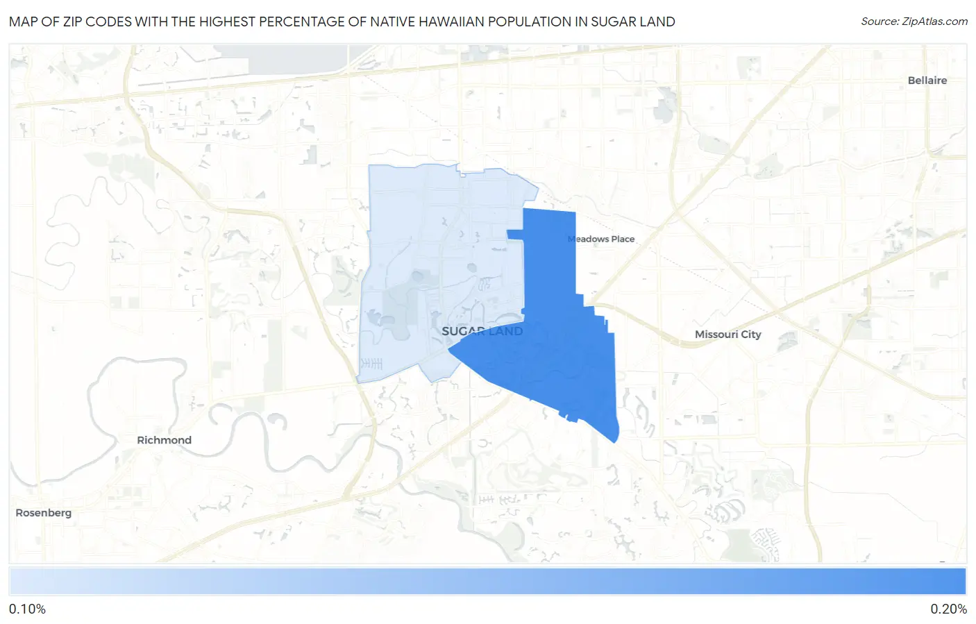 Zip Codes with the Highest Percentage of Native Hawaiian Population in Sugar Land Map