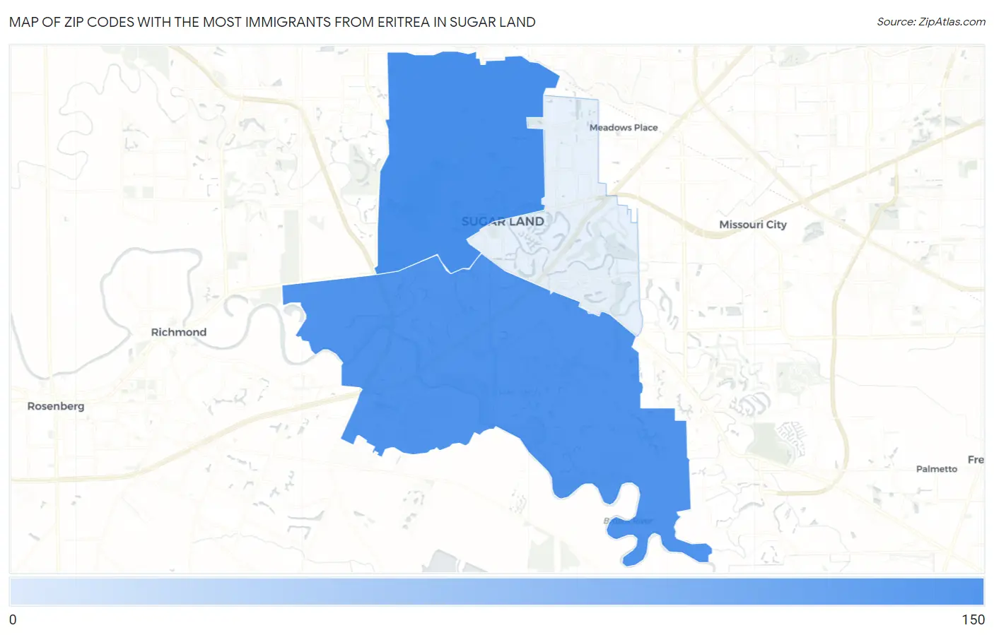 Zip Codes with the Most Immigrants from Eritrea in Sugar Land Map