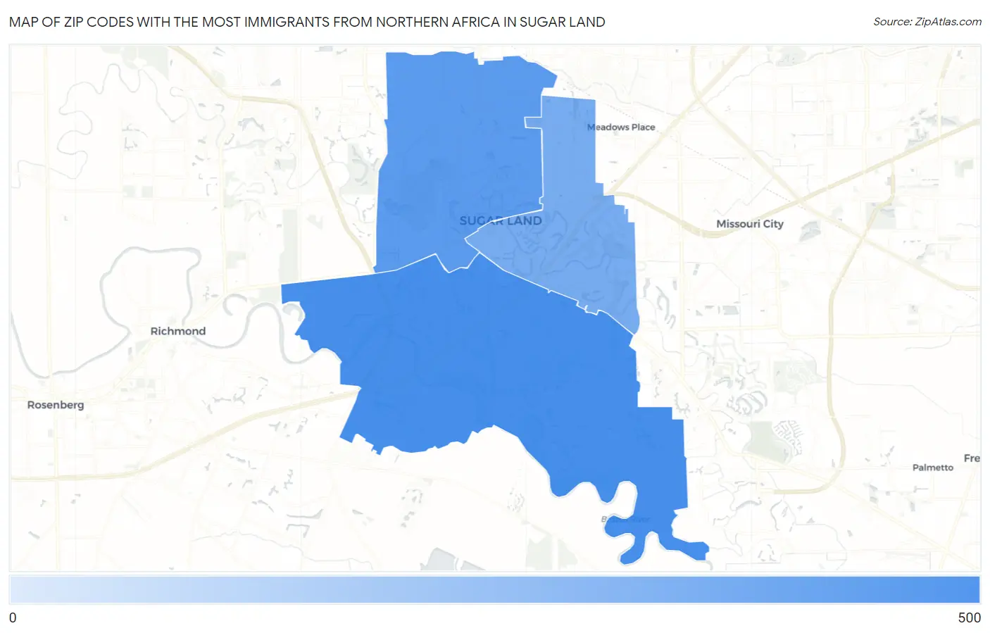 Zip Codes with the Most Immigrants from Northern Africa in Sugar Land Map