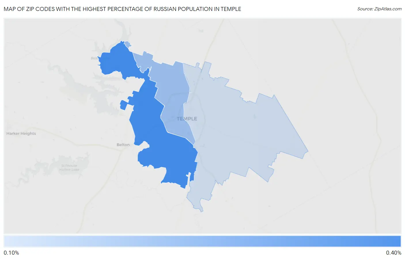 Zip Codes with the Highest Percentage of Russian Population in Temple Map