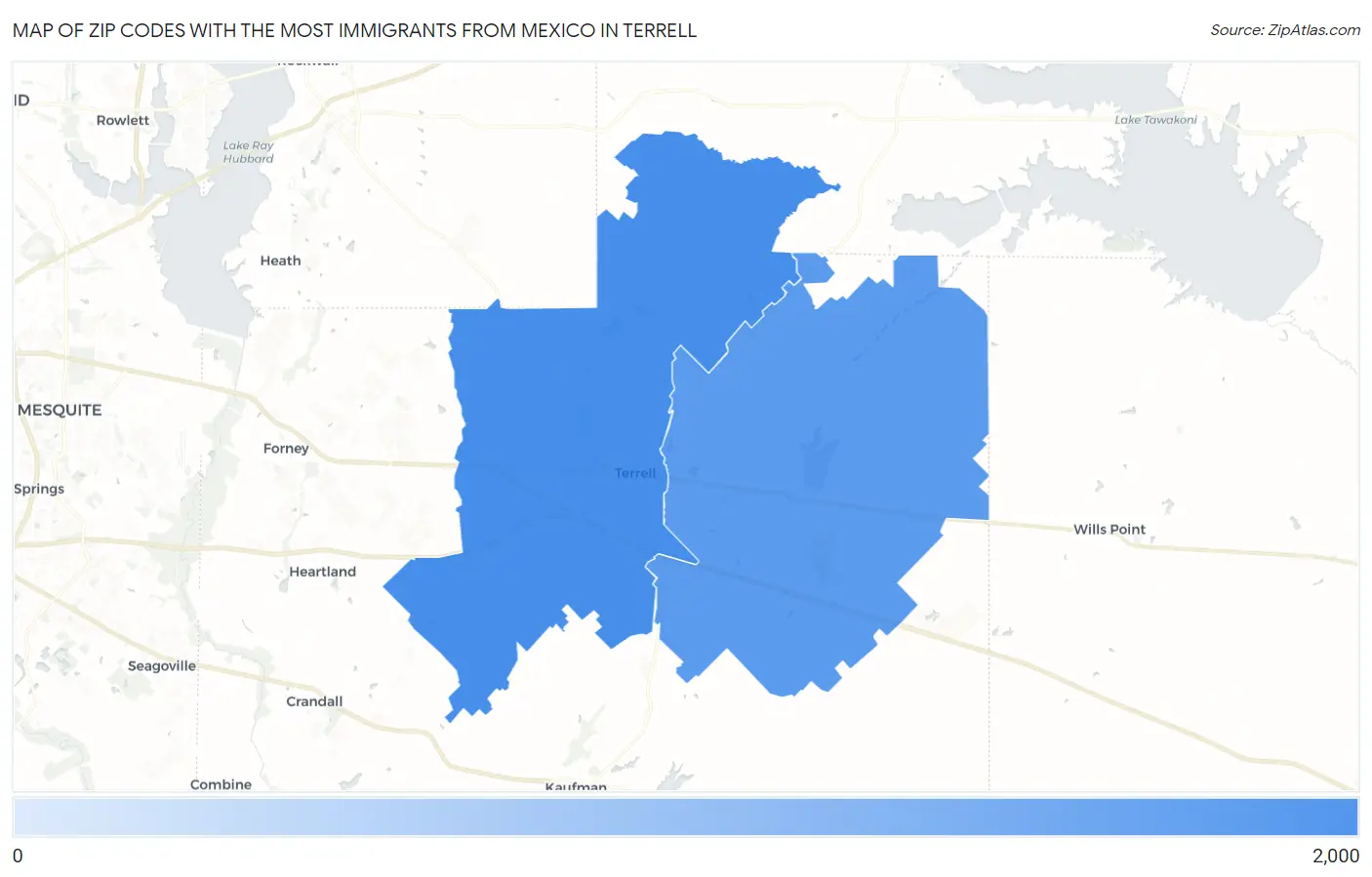 Zip Codes with the Most Immigrants from Mexico in Terrell Map