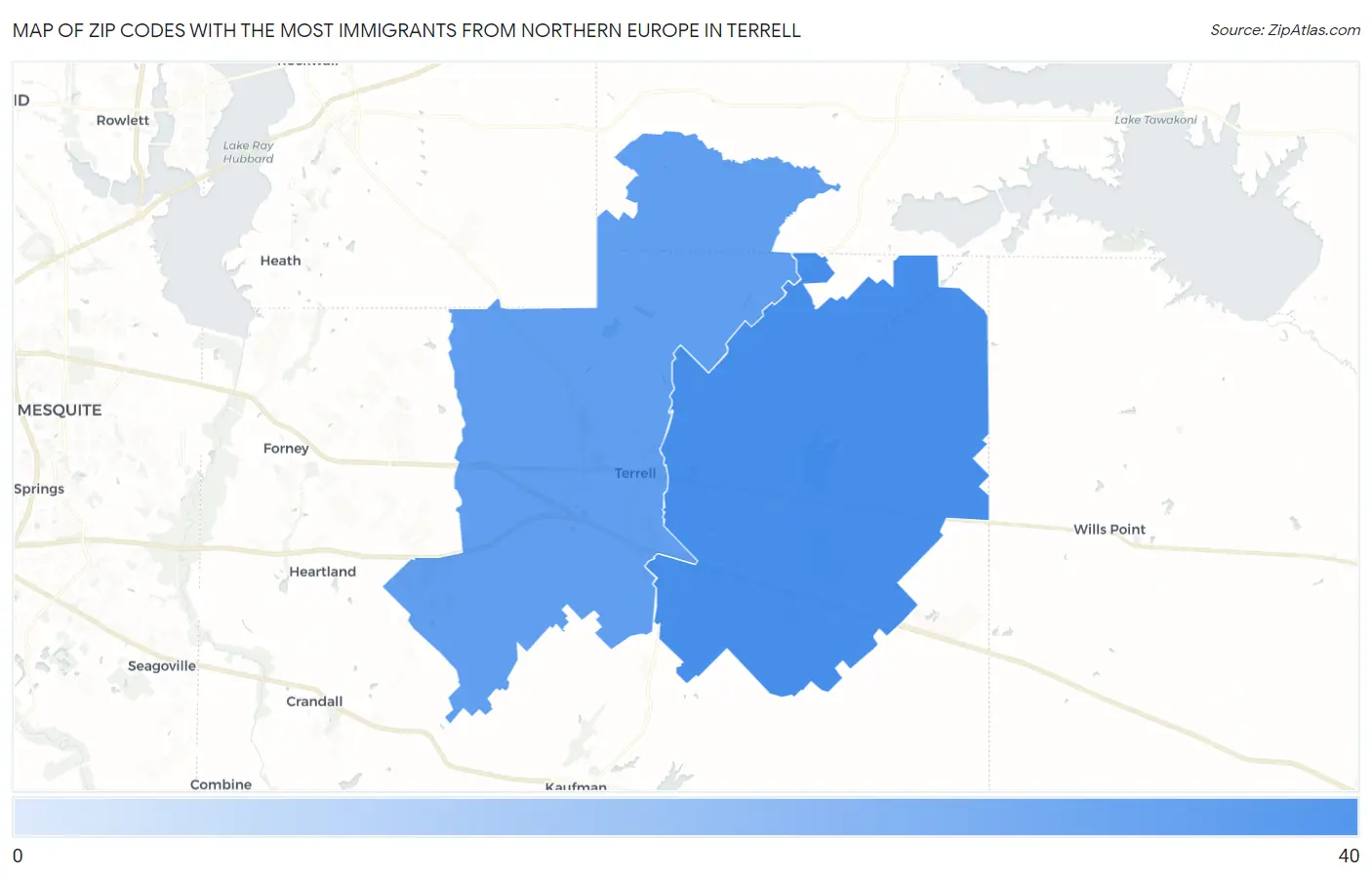 Zip Codes with the Most Immigrants from Northern Europe in Terrell Map