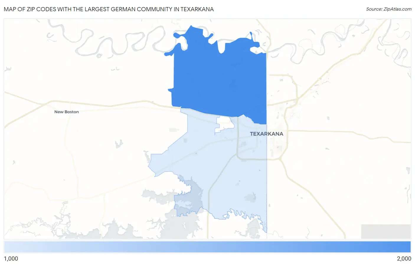 Zip Codes with the Largest German Community in Texarkana Map