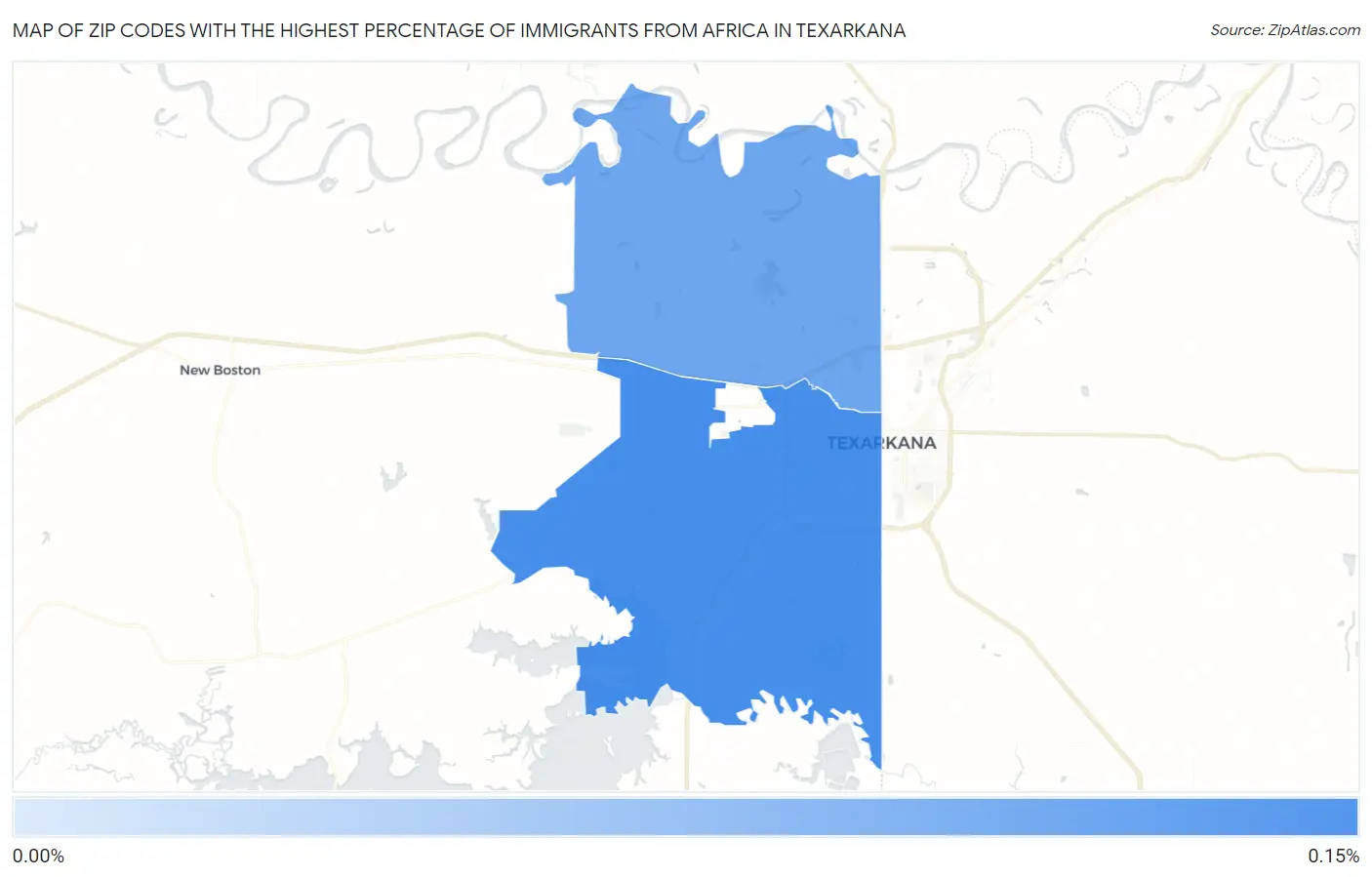Zip Codes with the Highest Percentage of Immigrants from Africa in Texarkana Map